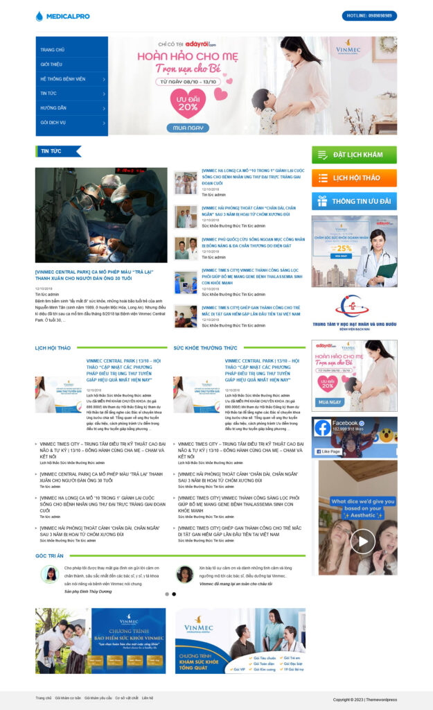 Mẫu theme Website Bệnh Viện chuẩn SEO mới nhất 3 benhvien.mauthemewp.com