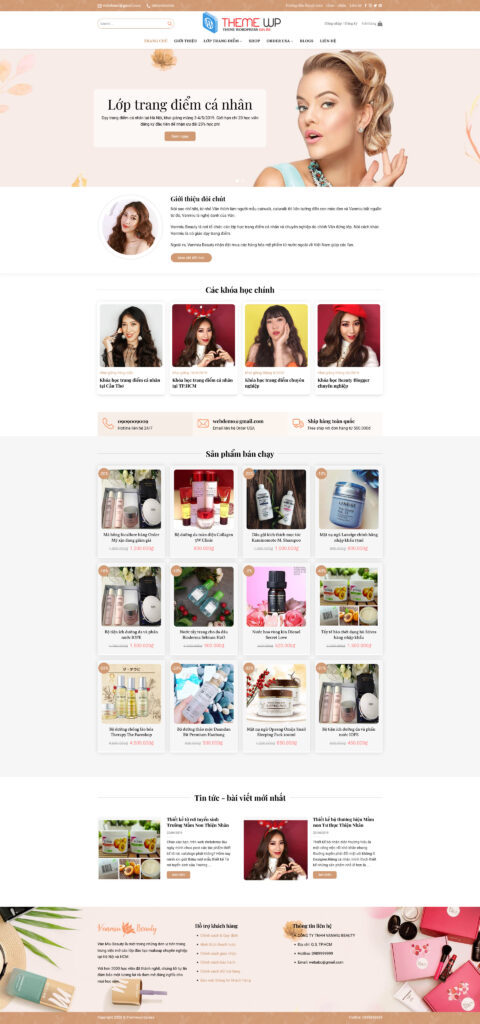 Mẫu theme Website dạy trang điểm chuẩn SEO 25 Giao diện trang chủ Mẫu theme Website dạy học trang điểm làm đẹp SEO với banner khổ lớn và tông màu sang trọng