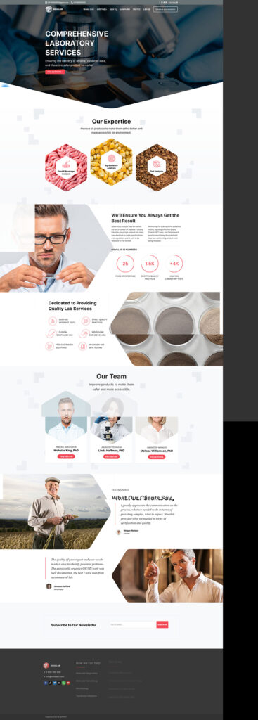 Mẫu theme Website giới thiệu sinh học chuẩn SEO 4 Giao diện trang chủ mẫu theme Website giới thiệu sinh học chuẩn SEO với thiết kế mô phỏng phòng thí nghiệm hiện đại, tông màu xanh gene.