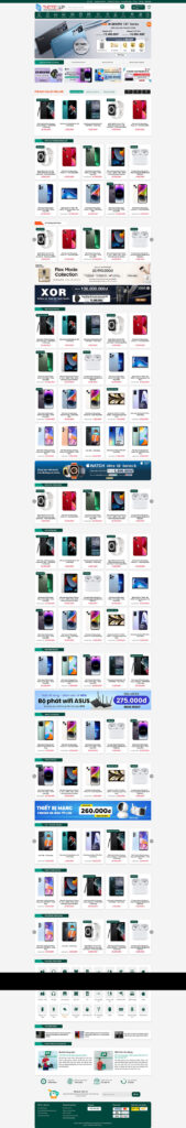 Mẫu theme Website bán đồ điện tử hoàng hà mobile chuẩn SEO 7 Giao diện trang chủ Mẫu theme Website bán đồ điện tử hoàng hà mobile chuẩn SEO với tông màu xanh hiện đại và banner Flash Sale