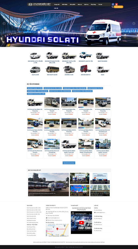 Mẫu theme Website ô tô tải hyundai chuẩn SEO 19 Giao diện trang chủ Mẫu theme Website ô tô tải hyundai chuẩn SEO với tông màu xanh Hyundai đặc trưng và công cụ tìm xe