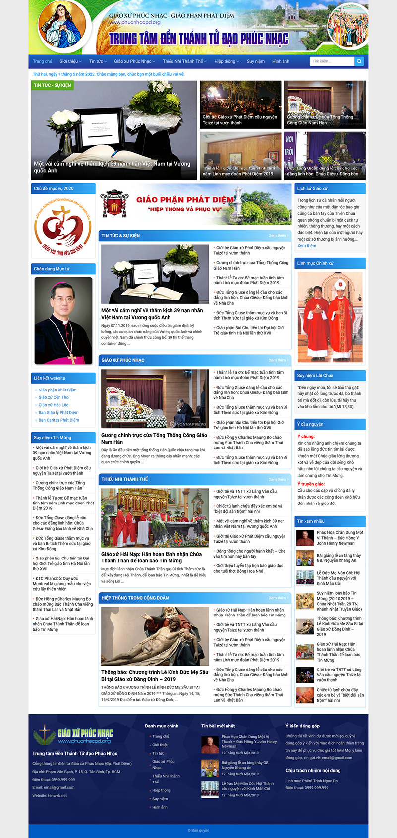 Giao diện trang chủ Mẫu theme web tin tức giáo xứ chuẩn SEO với tông màu vàng trắng Vatican trang trọng