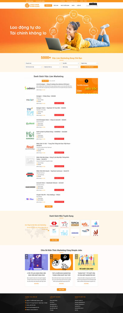 Mẫu theme web tuyển dụng việc làm chuẩn SEO 4 Giao diện trang chủ Mẫu theme web tuyển dụng việc làm chuẩn SEO với thanh tìm kiếm nâng cao và danh mục ngành nghề