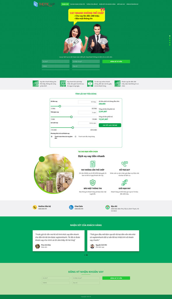Mẫu theme web vay tiền nhanh chuẩn SEO 4 Giao diện trang chủ Mẫu theme web vay tiền nhanh chuẩn SEO với công cụ tính lãi suất nổi bật