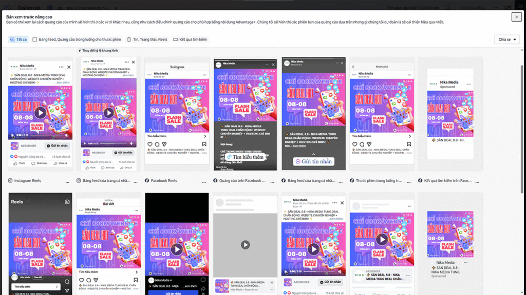 hình ảnh quảng cáo thực tế website Nika