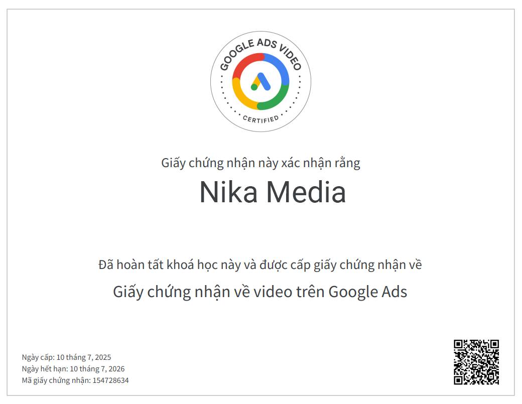 giấy chứng nhận hoàn thành khóa đào tạo Google ads