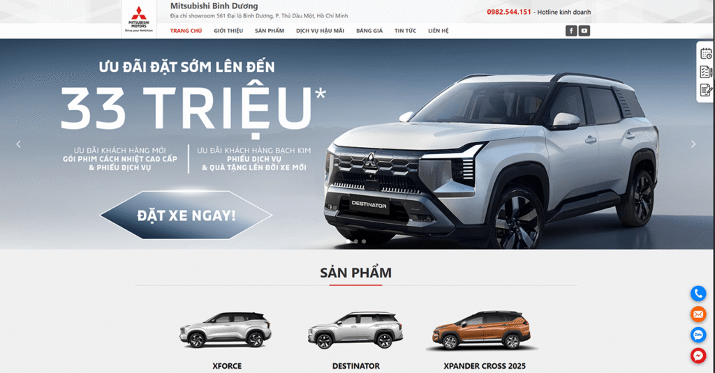 thiết kế website ô tô mitsu