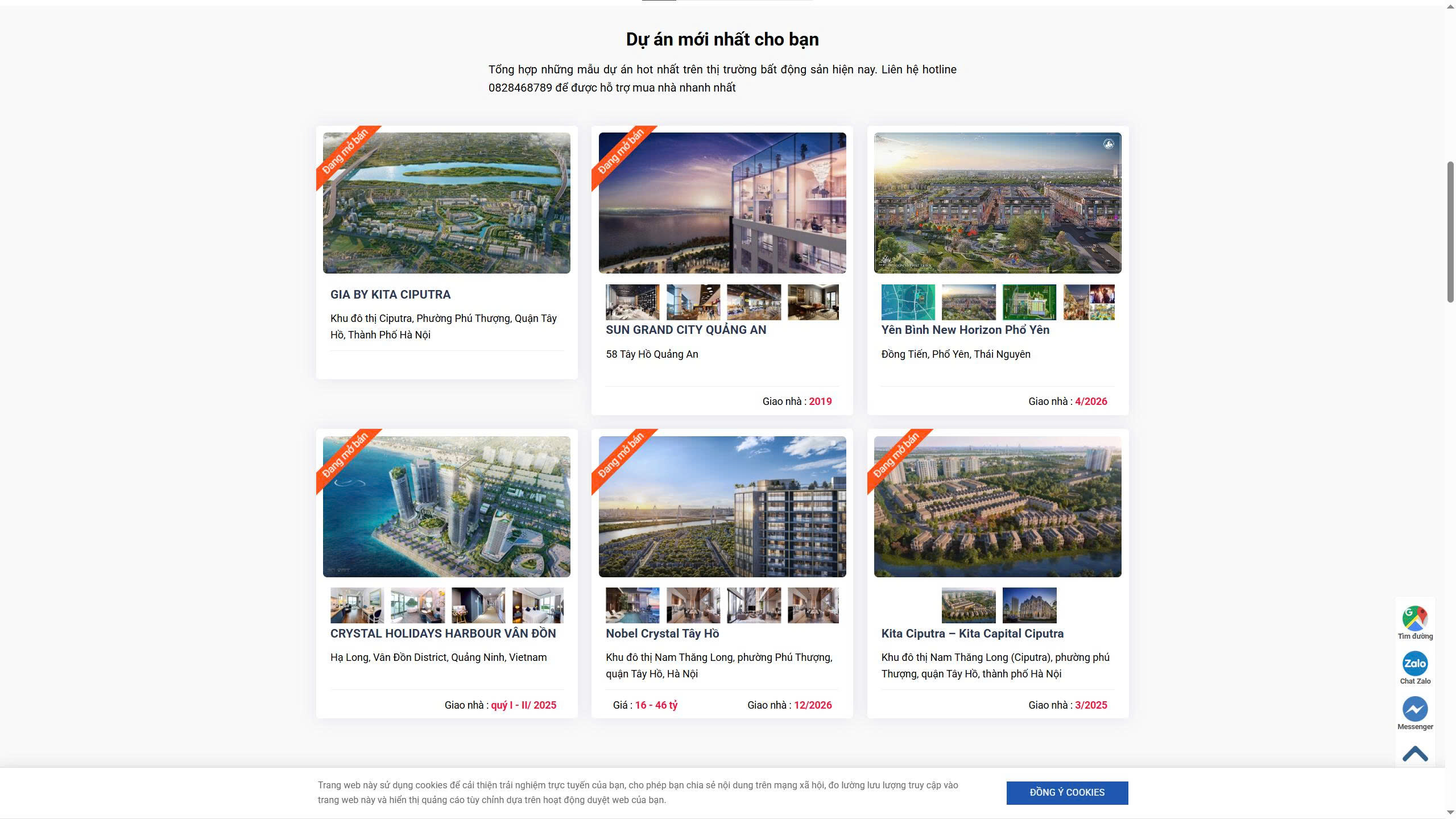 Danh sách dự án nổi bật được tối ưu hiển thị trong thiết kế website Zhomes lĩnh vực Bất Động Sản.