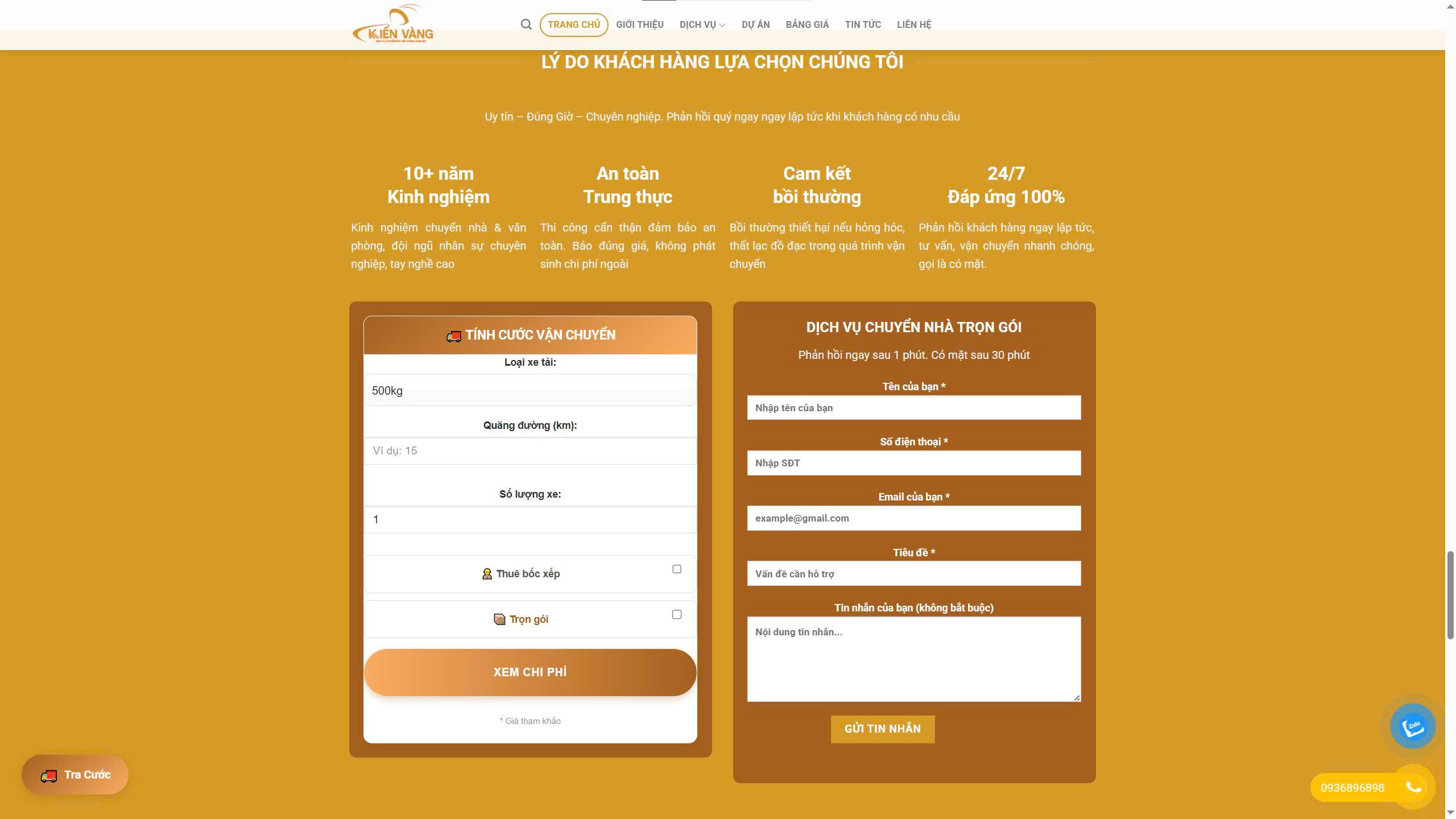 Tính cước vận chuyển