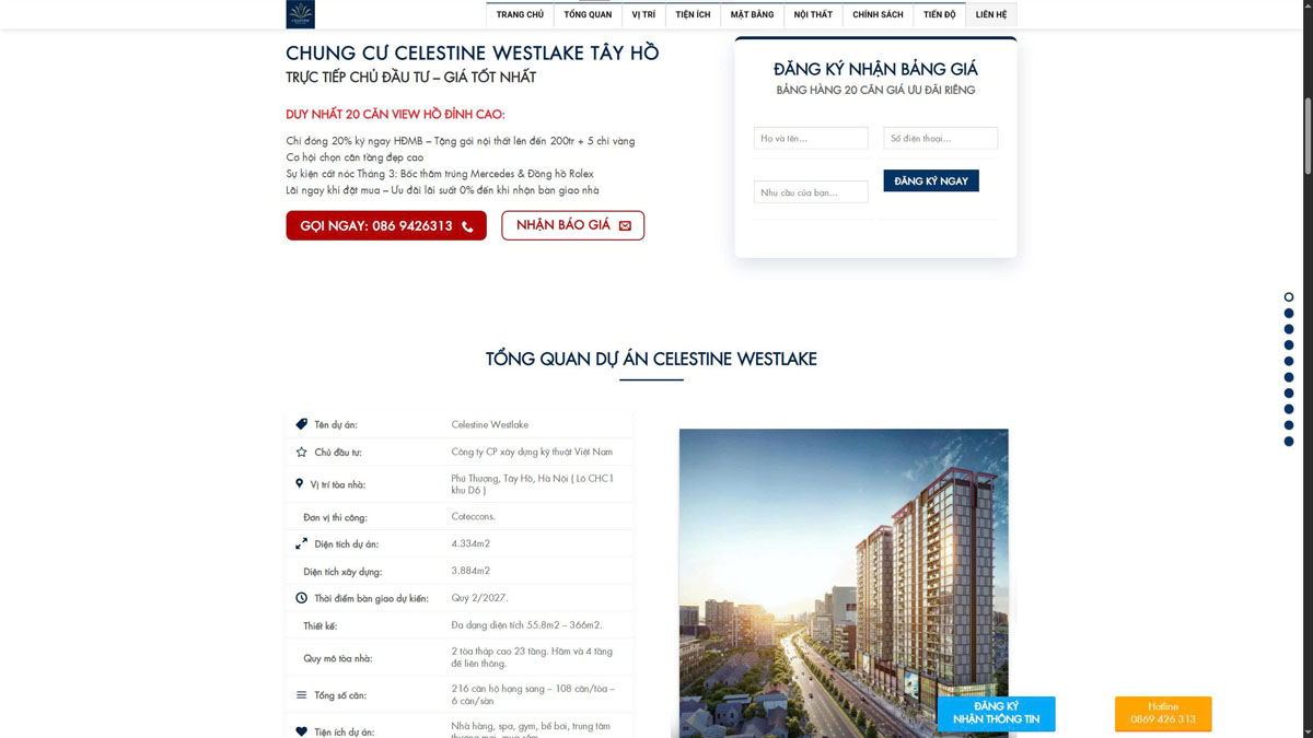 Dịch Vụ Thiết Kế Website Bất Động Sản: Case Study Dự Án Celestine Tây Hồ 11 Content đầy đủ và tốc độ loading nhanh là những gì cần thiết